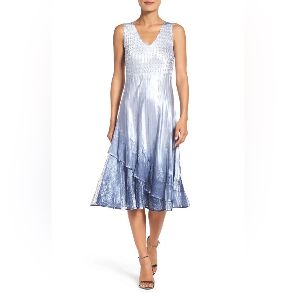 Komarov lace trim charmeuse & chiffon dress